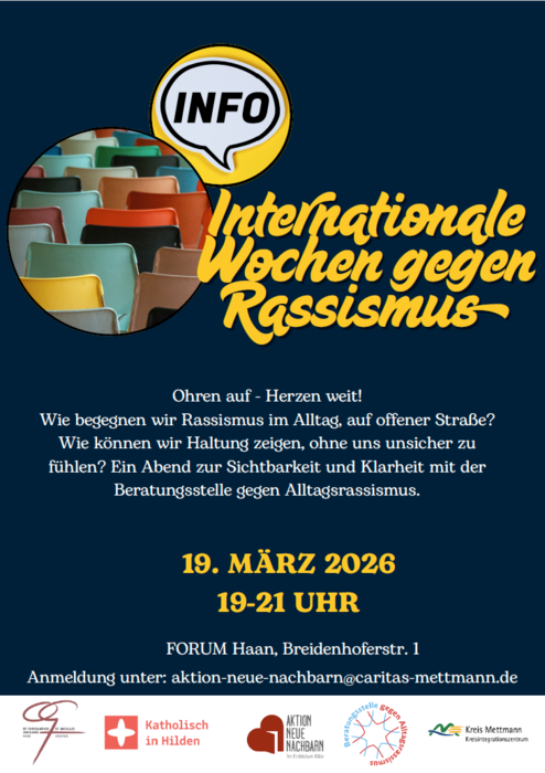Plakat des Caritasverbands für den Kreis Mettmann zum Themenabend am 19. März