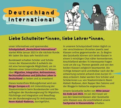 Flyer zur Bewerbung des Schulquiz "Deutschland International"