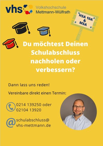 Plakat der vhs Mettmann-Wülfrath zum Schulabschluss-Angebot